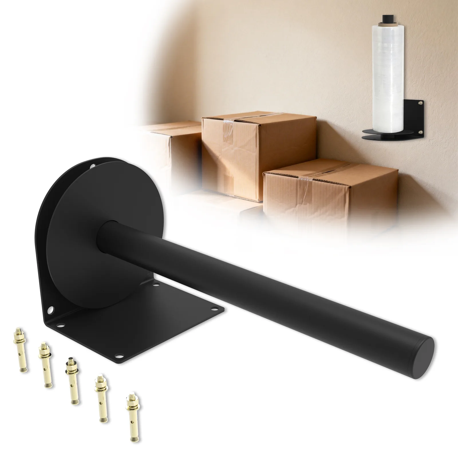 Wall mounted stretch wrap dispenser
